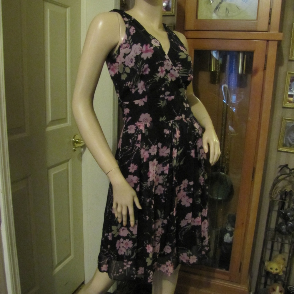 California Krush Black & Purple Floral Dress sz 6P